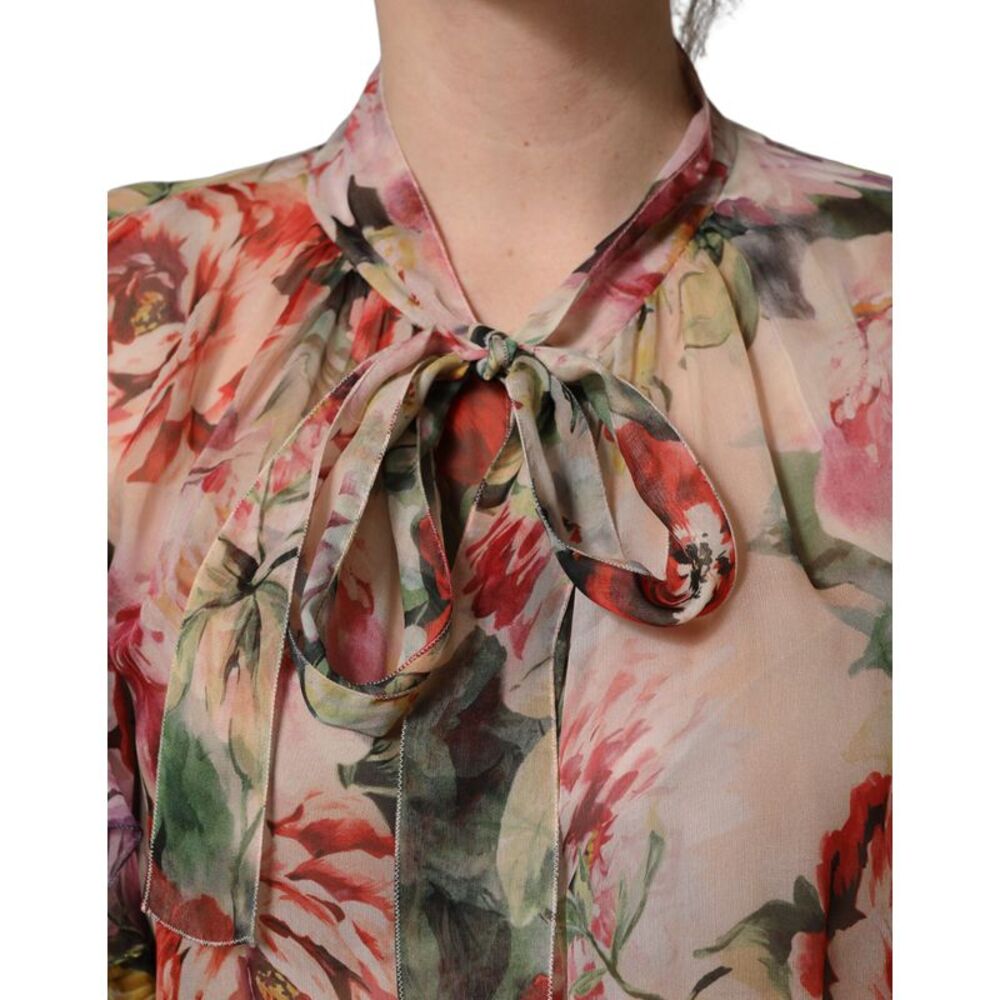 Dolce & Gabbana Multicolor Floral Tie-Neck Silk Chiffon Blouse Women's Top - Picture 4 of 5